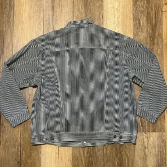 Levis Premium Denim Jean Trucker Jacket Mens XL Hickory Stripe Railroad Big E - Picture 4 of 6